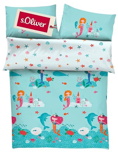 s.Oliver Kinderbettwäsche 100x135 cm Meerjungfrau - 100% Baumwolle, Babybettwäsche für Mädchen & Jungen, Reißverschluss, maschinenwaschbar, Mako Satin Bettwäsche für Kinder Ozean 2tlg. bunt