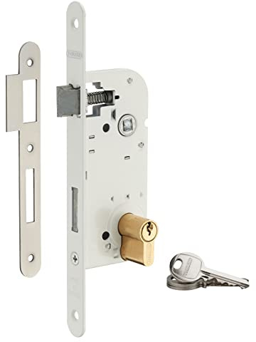 THIRARD - Serrure encastrable à cylindre pour porte d'entrée, axe 40mm, bouts ronds, cylindre 30x30mm, blanc, 3 clés