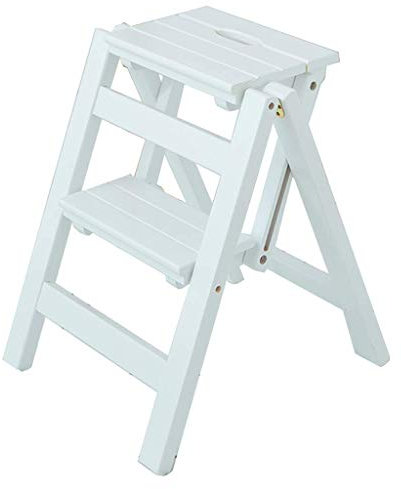 GJSN 2 in 1 leggero pieghevole Multifunctionalfolding Passo Sgabello, 2/3/4 Scala a pioli Sgabello in legno massello Crescente Scala pieghevole semplice Attico Cucina Ufficio Stair Sgabello sedia Flo