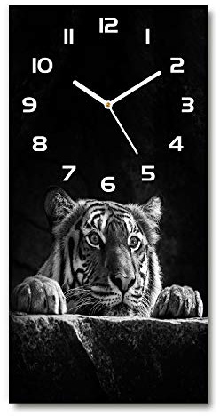 Tulup Horloge en Verre 30x60cm - Silencieuse sur Pied Salon Design La Mur Impression Verre Sécurité - Aiguilles d'horloge Blanc - Tigre