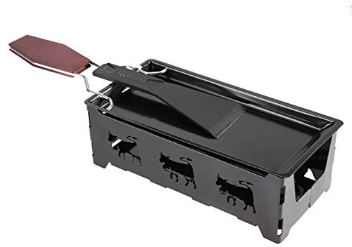 Cheese Raclette, Cheese Fondue, Foldable Cheese Melter Pan with Non-Stick Surface, Tea Light Compatible, Durable Construction, Includes Spatula and Wood Handle for Home, Outdoor, and Party Use