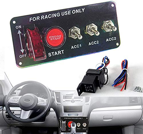 Interruttore di avviamento a 12 V Accensione Pulsante di avviamento del motore stile auto da corsa 3 Leva del pannello con indicatore luminoso