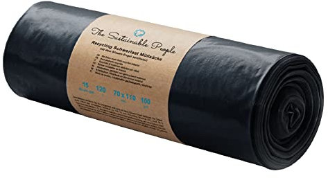 TSP Schwerlast Müllsäcke 120L - aus mind. 90% Post-Consumer-Abfällen (PE) - Blauer Engel zertifiziert - extrem reißfest - 15er Rolle – unsere stärksten (100 μm) - ideal für besonders schwere Abfälle