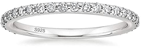 Zakk Eternity Ring Damen Silber 925 Zirkonia Volle Ewigkeitsringe Vorsteckring Schmal Verlobungsringe Eheringe Trauringe Memoire Ringe 2mm Gold Rosegold