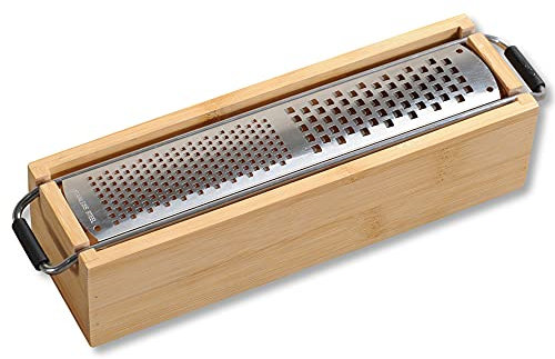 Kesper | Parmesanreibe, Material: Edelstahl, Bambus, Maße: B 25 x H 5,6 x T 6,2 cm, Farbe: Silber, Braun | 58060