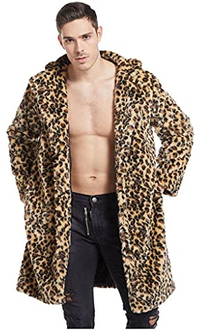 Zhiyao Herren Pelzmantel Leopard/Tiger Muster Warme Winterjacke Kunstpelz Mantel Flauschige Fellmantel Nerzmantel Parka Jacke Wintermantel