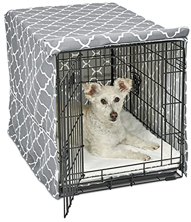 New World BCVR-30GYT Hundebox-Abdeckung, Stoff mit Teflonschutz, für 76 cm große Hundeboxen von New World und MidWest, hellgraues Designer-Muster
