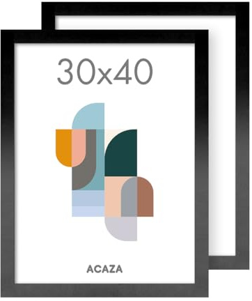 ACAZA Bilderrahmen 30x40 cm 2-er set Schwarz, MDF Holz mit bruchsicherem Acrylglas, für Photos, Poster und Puzzles, Wandmontage, Hoch- und Querformat