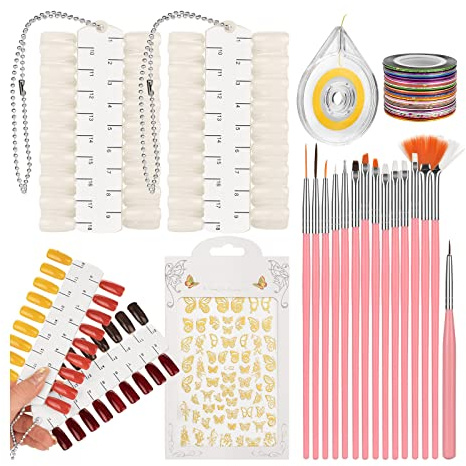 ATOMUS 2sets Nail Colour Plate Nail Colours Sticks 36 Nail Art Tips with 15pcs Nail Brushes Nail Polish Display Sticks for Painting with UV Gel Nail Polish Nail Art