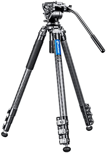 Leofoto LVM-324C 4-Section Carbon Fiber Tripod with BV-10 Fluid Video Head Kit/Integrated 75mm Bowl/with 75mm Leveling Base/Manba LVM Series Video Tripod System