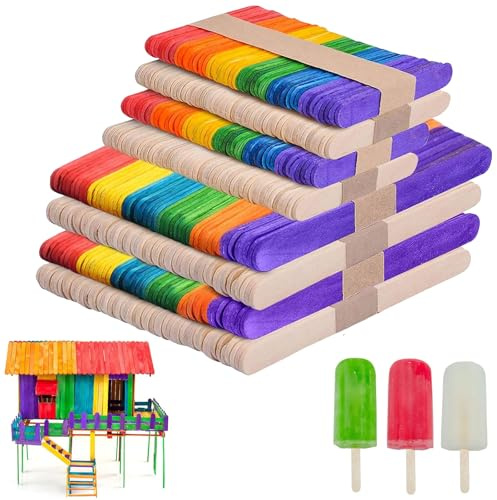 400 Stück Eisstiele Holz, Bunte Holzstäbchen, Eisstiele zum Basteln, Eisstäbchen Holzstäbchen, Holzstäbchen zum Basteln für Popsicle Herstellen, DIY Handwerk Bastelarbeiten, Backen, Geschenke