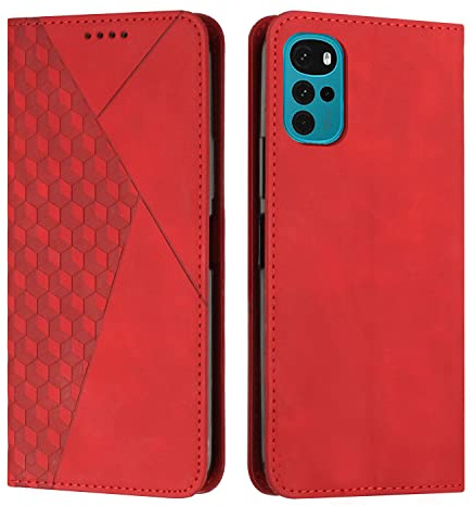 KOUYI Funda para Motorola Moto G22, PU Cuero Flip Folio Carcasa [Magnético][Soporte Plegable][Ranuras para Tarjetas],Capa Tipo Libro Flip Case Wallet,Antigolpes Cover (Rojo)