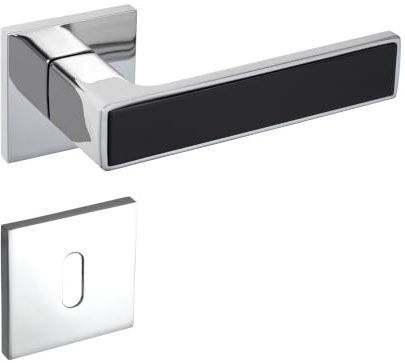 Gavroche Türgriffe Set BB Buntbart | Türklinken für Innentüren in Silber Chrom und Schwarz | Drückergarnitur für Zimmertür mit eckiger Rosettengarnitur aus Zink | Türbeschlag in L-Form