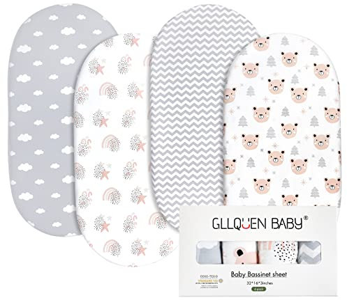GLLQUEN BABY Bettlaken Spannbettlaken für Babybett 4 Pack,Matratzenschoner für Laufgitter, Oeko-tex100 Moseskorb Stubenwagen Baby Spannbetttuch Bezug, Kinderwagen Matratzenbezug für Neugeborenes