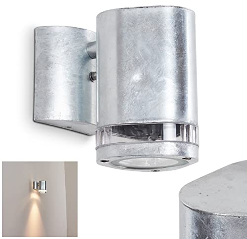 HOFSTEIN Außenwandleuchte Amyton, Außenwandlampe aus Metall/Kunststoff in Edelstahlfarben/Klar, Wandleuchte Down aussen mit Lichteffekt für Garten, Außenfassade, Terrasse, Hof, 1 x GU10, IP44