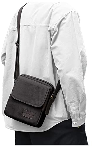 WISEPACK Small Crossbody Bag for Men Canvas Messenger Bags Black Grey