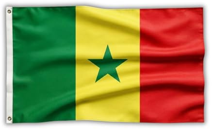 SHATCHI Grand drapeau du Sénégal en polyester avec œillets en laiton pour supporter la Coupe du Monde de la FIFA, football, rugby, vert, jaune et rouge 150 x 90 cm