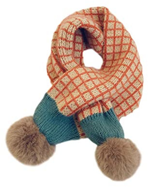 OVLAJ Warmer Schal Kinderschal Für Jungen Mädchen Gestrickt Plaid Pompom Winter Kinderschals-E,78Cm