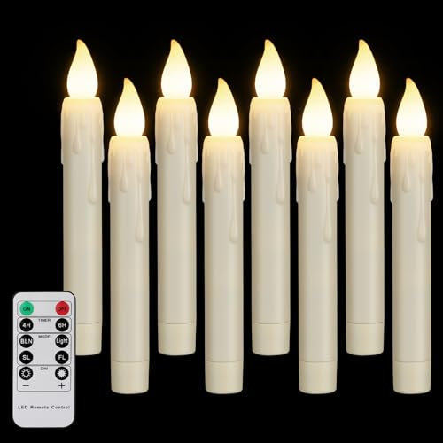 FREEPOWER 8 candele a LED con telecomando timer tremolante, luce bianca calda, dimmerabili, senza fiamma, alimentate a batteria per Halloween Natale, 2 x 17 cm