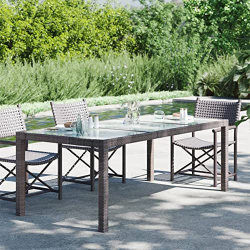 Festnight Gartentisch Rattan Braun,Gartentische Für Draußen,Terassentisch Wetterfest,Rattan Tisch,190x90x75 cm Balkontisch Rattan,Outdoor Esstisch,Esstisch Balkon,Gehärtetes Glas Poly Rattan