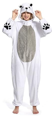 OLAOLA Vuxen onesie, djurkostym, unisex onesies plysch halloween cosplay pyjamas fest endelad nattkläder, Isbjörn, S
