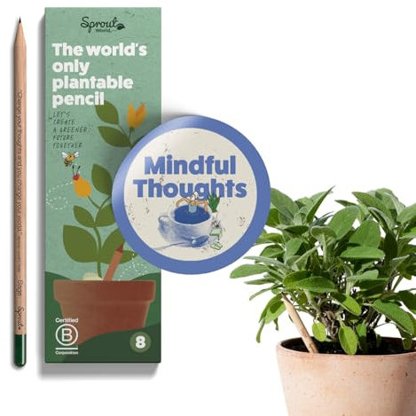 SproutWorld Bleistift | Mindful Thoughts Edition | Pflanzbare Graphit Bleistifte mit Blumensamen | Umweltfreundliches Bio-Holz | Nachhaltiges Geschenk mit inspirierenden Zitaten | 8 stk