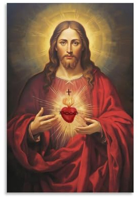 HHGaoArt Tableau vintage de Jésus pour mur Sacré-Cœur Poster Dieu Christ religieux catholique peinture sur toile Marie Impression d'art pour décoration d'église (02-photo de Jésus, 30x41cm-Sans cadre)
