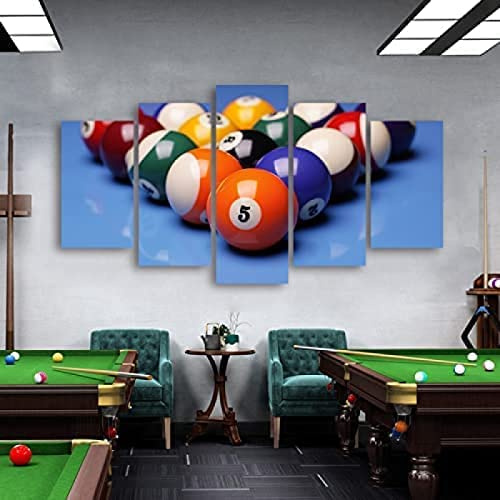 Bilder Leinwandbilder Billardzimmer Billard Vlies Leinwand 5 Teilig Wandbilder Kunstdrucke Wandbild Bild Auf Kunstdruck Wanddeko Wand Wohnzimmer Wanddekoration Deko Modern 200×100 Cm -1Y3T+L0Z