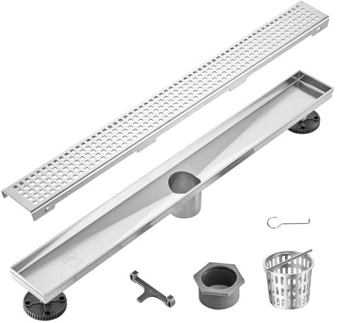 VEVOR Duschrinne 609 x 70 x 70 mm Bodenablauf 42,5 L/min Ablaufrinne Edelstahl 304 Abfluss Duschablauf rechteckiger Duschbodenablauf linearer Abfluss mit Nivellierfüßen, Haarsieb, silberfarben
