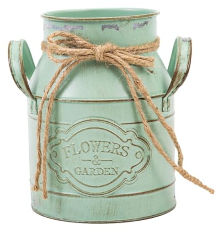 LERONO Metal Flower Vase Shabby Chic Vintage Vase Metal Milk Can Vase Vintage Farmhouse Vase Metal Pitcher Flower Bucket