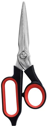 LIVINGO Damascus Scissors Heavy Duty - Premium Steel Sharp Blades for Cutting Fabric, Cardboard, Metal Wire, Retro Industrial Design with Protective Leather Case - for Office Kitchen Garden Outdoor | Forged Steel Sharp Blade, Protective Holster, Fabric Leather Cardboard Rope Cutting, Sewing Craft Industrial Use