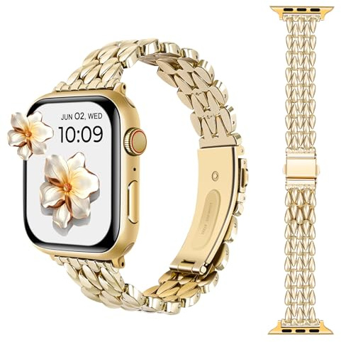 aoyi Acier Inoxydable Bracelet Femme Compatible avec Apple Watch 38mm 40mm 41mm 42mm 44mm 45mm 46mm 49mm, Luxe Rechange Métal Sangle pour iWatch Séries 11 10 9 8 7 6 5 4 3 2 1 SE3 SE2 Ultra 3 2 1