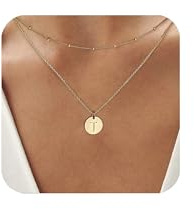 APMGONT Oro Collares en capas iniciales para las mujeres, collar de acero inoxidable de la letra en capas, chapado en oro collar de la letra, A-Z inicial collar en capas (T)