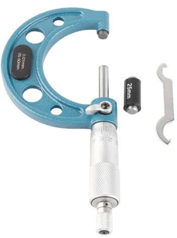 VOANZO Outside Micrometer 25-50mm High Precision External Micrometer Stainless Steel Thickness Measuring Tool 0.01mm Accuracy with Wrench & Plastic Box