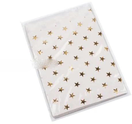 SUOCMG 50 Stück/Los Süßigkeitentüten für Partygeschenke, Papiertüten mit Punkten und Streifen, Bedruckte Basteltüten aus Papier, Backtüten, Goldener Stern, 13 x 18 cm, 50 Stück