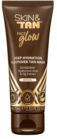 Skin & Tan Face Glow – Overnight Self Tan Mask for Face, Deep Hydration Sleep Mask with Gradual Tanner, Wake Up Glowing & Bronzed, Streak-Free Tanning Cream, 75ml