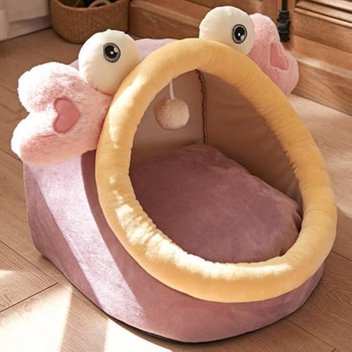 MQXDNFDC Tragbare Hunde- und Katzenhütte, weich, warm, Hundehöhle mit abnehmbarem Kissen, rutschfestes, waschbares Hunde- und Katzenkissen, Bett, Sofa, Haustiernest, Schlafmatte (Rosa, 38 x 36 x 30