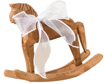 KESOTO Holzfigur Eines Pferdes, Schaukelpferd Dekoration, Geschenkidee für Besondere Anlässe, Organzaband