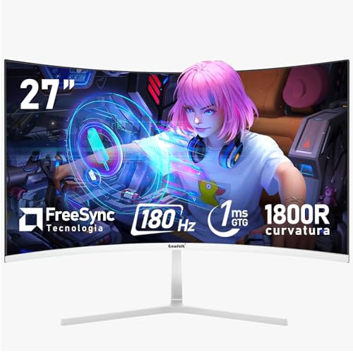 Gawfolk 27 pollici 180Hz curvo monitor per computer da gioco, 1800R，FHD 1080P, 98% sRGB, 1ms，FreeSync，178 ° grandangolo,HDMI、DisplayPort，Compatibile con il montaggio a parete 100 * 100mm - bianco