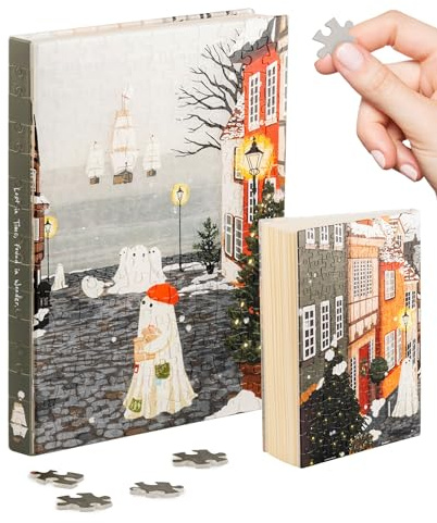 PieceRelax Puzzle Buchumschlag Katherine Blower - Harbor’s First Snow [YA1074], A5 Liniertes Notizbuch, Transparente Buchhülle, Stifthalter, Lesezeichen, 329 Teile