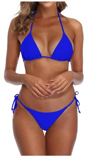 Generisch Bikini Damen Set Sexy Klassischer Triangel Rückenfrei Bikinioberteil Verstellbare Zweiteiliger Badeanzug Niedrige Taille Ruched Bikinihose für Frauen