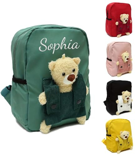 Generisch Personalisierte Kindergartenrucksack Kinder mit Gestickt Namen, Bär Kinderrucksack für Mädchen Junge, Kita Rucksack ab 1 Jahr, 27 x 20 x 10 Cm Kleinkind Schulranzen für Kindergarten Schule