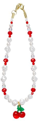 MORSUNBELA Chaîne de téléphone Portable avec Perles Rouges - Courte - Dragonne Universelle - pour téléphone Portable
