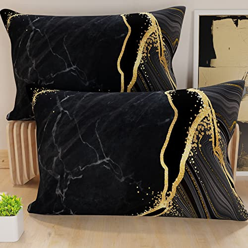PETTI Artigiani Italiani - Par de Fundas de Almohada 30x50 cm, Pareja de Funda de Cojín Mármol Negro, 100% Microfibra Hipoalergénica, Paquete de 2, Made in Italy
