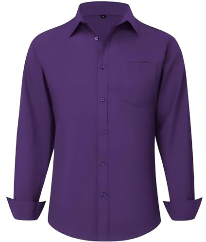 CIGENU Chemise habillée à manches longues pour homme, coupe classique, extensible, infroissable, chemise décontractée avec poche avant, violet, Taille 3XL