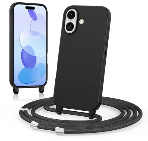 ScandiCasis Handykette für iPhone 17 Hülle mit Band, Handyhülle mit Schnur zum Umhängen, weiche TPU Silikonhülle mit Band [verstellbar] [abnehmbar] Halskettenhülle, Schwarz
