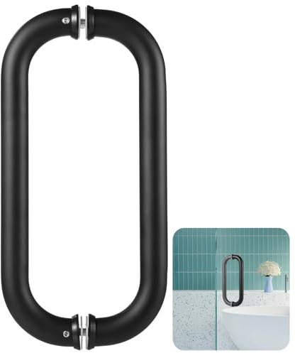 Maniglia per porta doccia in vetro senza cornice a forma di C, maniglia nera opaca, hardware per porta scorrevole in acciaio inossidabile, distanza tra i fori di 10,8