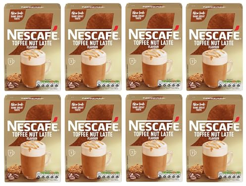 NESCAFÉ Toffee Nut Latte Instant Coffee Sachets x7 (Pack of 8, Total 56 Sachets)