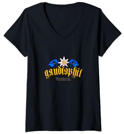 Femme Apres Ski Inscription gaudiophile Edelweiss Gentian Apres Ski T-Shirt avec Col en V