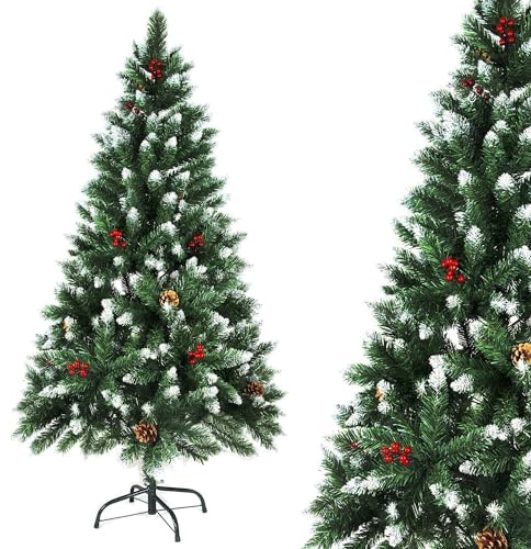HORO.ES - Árbol de Navidad Nevado con Acebo y Piñas 120CM - 150CM - 180CM - 210CM Árbol de Navidad predecoradas para el hogar, Dormitorio, Comedor (180CM)
